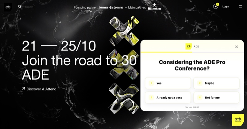 INSIDE Convert-vraag op de website van Amsterdam Dance Event